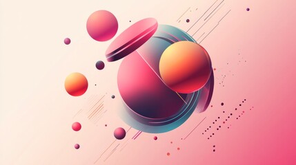 Fototapete - Virtual 3d element with circles, hexagons, triangles, lines, squares, rectangles. Modern logo in cyberpunk style. Futuristic IT badges for banner. Technology hi-tech design in the Vector illustration.
