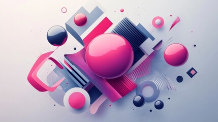 Fototapete - Virtual 3d element with circles, hexagons, triangles, lines, squares, rectangles. Modern logo in cyberpunk style. Futuristic IT badges for banner. Technology hi-tech design in the Vector illustration.