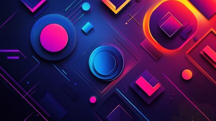 Fototapete - Virtual 3d element with circles, hexagons, triangles, lines, squares, rectangles. Modern logo in cyberpunk style. Futuristic IT badges for banner. Technology hi-tech design in the Vector illustration.