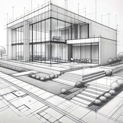 Poster - A precise pencil drawing of a modern architectural design The ho