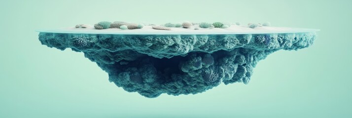 Wall Mural - a surreal floating island with colorful elements above a cloud-like base.