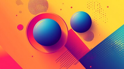Fototapete - Virtual 3d element with circles, hexagons, triangles, lines, squares, rectangles. Modern logo in cyberpunk style. Futuristic IT badges for banner. Technology hi-tech design in the Vector illustration.