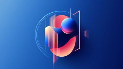 Fototapete - Virtual 3d element with circles, hexagons, triangles, lines, squares, rectangles. Modern logo in cyberpunk style. Futuristic IT badges for banner. Technology hi-tech design in the Vector illustration.