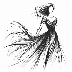 Poster - A stylized hand drawn fashion sketch of a model wearing an elega
