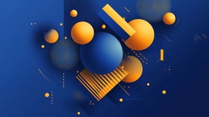 Fototapete - Virtual 3d element with circles, hexagons, triangles, lines, squares, rectangles. Modern logo in cyberpunk style. Futuristic IT badges for banner. Technology hi-tech design in the Vector illustration.
