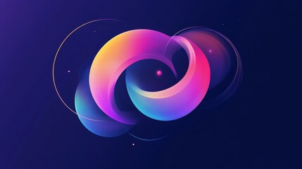 Fototapete - Virtual 3d element with circles, hexagons, triangles, lines, squares, rectangles. Modern logo in cyberpunk style. Futuristic IT badges for banner. Technology hi-tech design in the Vector illustration.