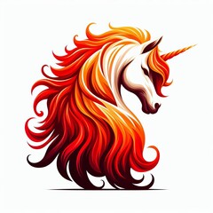 Poster - A unicorn with a coat that transitions from red to orange resemb
