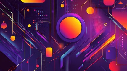 Fototapete - Virtual 3d element with circles, hexagons, triangles, lines, squares, rectangles. Modern logo in cyberpunk style. Futuristic IT badges for banner. Technology hi-tech design in the Vector illustration.