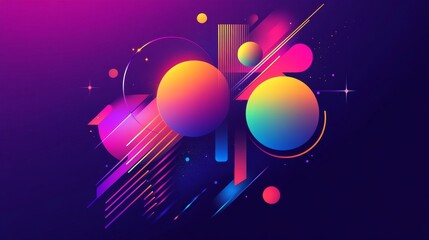 Fototapete - Virtual 3d element with circles, hexagons, triangles, lines, squares, rectangles. Modern logo in cyberpunk style. Futuristic IT badges for banner. Technology hi-tech design in the Vector illustration.