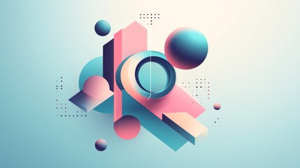 Fototapete - Virtual 3d element with circles, hexagons, triangles, lines, squares, rectangles. Modern logo in cyberpunk style. Futuristic IT badges for banner. Technology hi-tech design in the Vector illustration.