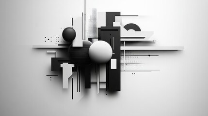 Fototapete - Virtual 3d element with circles, hexagons, triangles, lines, squares, rectangles. Modern logo in cyberpunk style. Futuristic IT badges for banner. Technology hi-tech design in the Vector illustration.