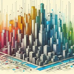Poster - abstract cityscape a cityscape represented with simplified geome