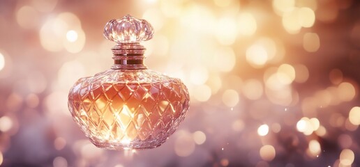 Poster - A decorative perfume bottle with a shimmering background.
