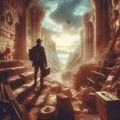 Poster - Ancient Ruins An archaeologist exploring the ruins of an ancient