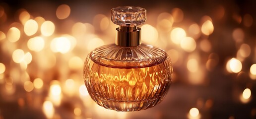 Poster - A luxurious perfume bottle illuminated by soft, warm lights.