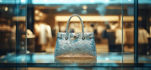 Poster - A luxurious handbag displayed in a stylish retail environment.