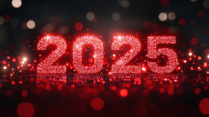 Wall Mural - Dynamic red dots forming the year 2025 with glowing energy