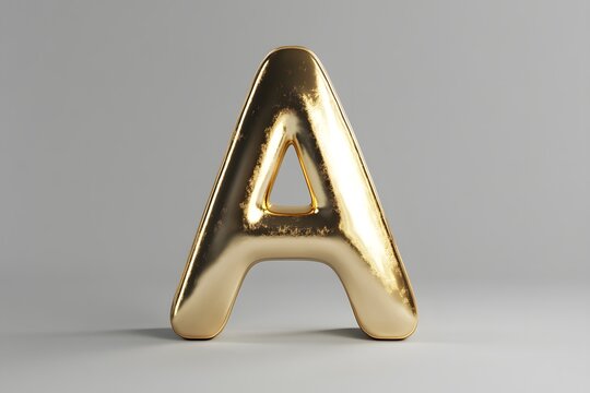Golden letter A isolated on white background. 3D rendering