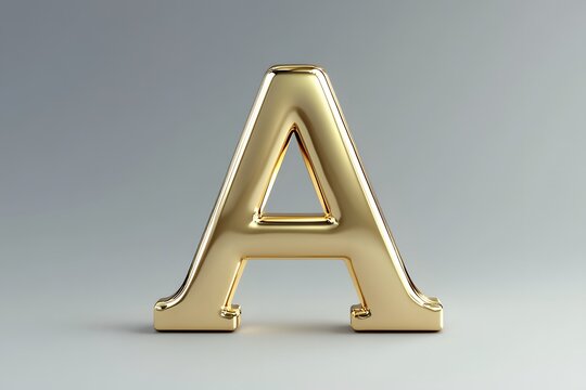 Golden letter A isolated on white background. 3D rendering