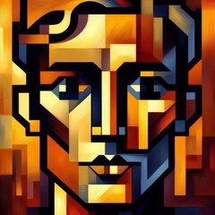 Poster - cubist portrait a face represented with simplified cubes and rec