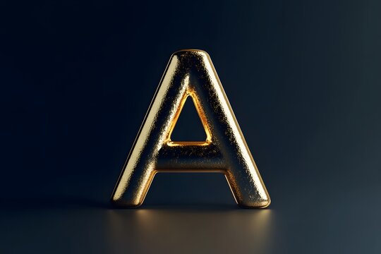 Golden letter A isolated on black background. 3D rendering
