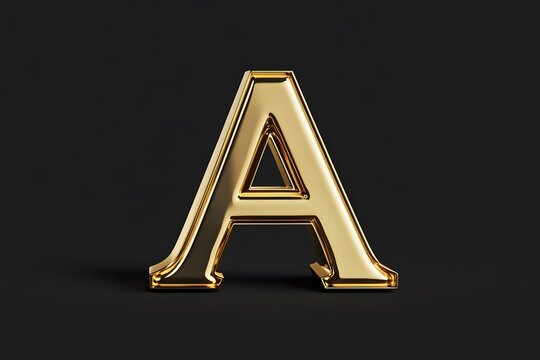 Golden letter A isolated on black background. 3D rendering
