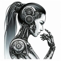Poster - Cybernetic Cyborg A cyborg with mechanical limbs outlined to emp