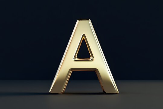 Golden letter A isolated on black background. 3D rendering
