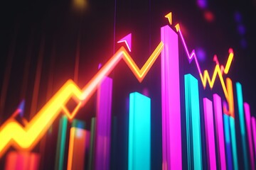 Poster - Colorful abstract graph representing financial trends in a digital environment during night hours. Generative AI