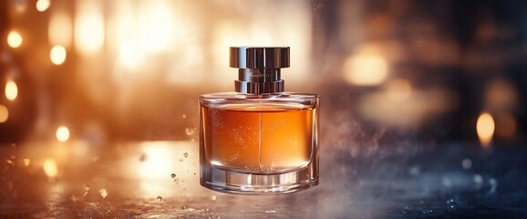 Poster - A stylish perfume bottle with an amber liquid, exuding elegance and allure.