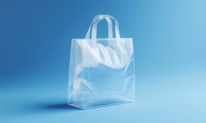 Wall Mural - Transparent Plastic Shopping Bag on Blue Background