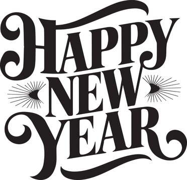: Happy new year typography, calligraphy silhouette vector illustration3