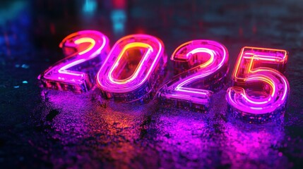 Wall Mural - Colorful glowing 2025 numbers with vibrant neon light effects