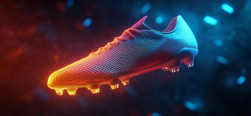 Poster - A vibrant soccer cleat illuminated against a dynamic background.
