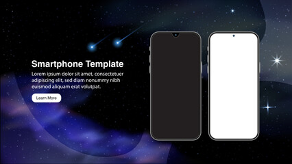 Poster - Smartphone Mockup with Starlight and Cosmic Universe Galaxy Background. Vector Design for Smart Devices and Mobile Phones.