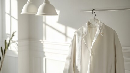 Poster - A white garment hanging in a well-lit, minimalist room.