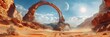 © Maryna - Desert Space. Sci-fi Spaceship Flying over Arch-Shaped Rock Formations on a Sunny Day