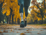 Osoba z protezą nogi uprawiająca jogging w parku