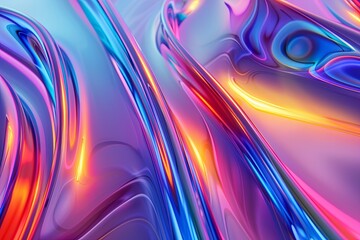 Poster - Colorful abstract patterns with vibrant hues reflected in smooth flowing surfaces. Generative AI