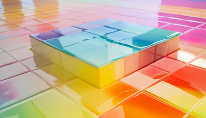 Poster - Colorful mosaic tiles reflecting vibrant light at sunset