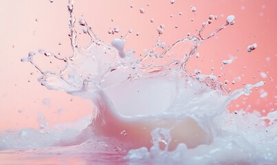 Poster - Splash of water with a soft pink background, creating a dynamic visual.
