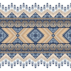 Blue navy and brown geomatric seamless, Tribal, Native American, Navajo, Aztec, pattern design for textile such as carpet, curtains, wraps, blanket, decoration such as wallpaper, illustrations.