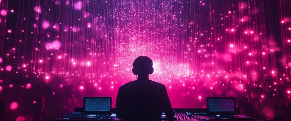 Poster - A DJ performing in front of a vibrant, colorful light display.
