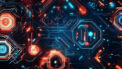 Wall Mural - abstract digital interface with glowing red and blue elements