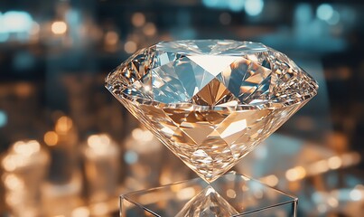 Poster - A sparkling diamond displayed elegantly on a pedestal.