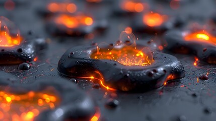 Fototapete - Molten metal surface with glowing craters.