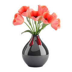 Poster - Stylish floral centerpiece with modern dark vase and pink tulips on transparent background