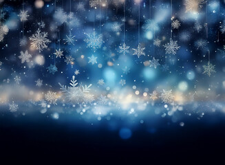 Poster - Glimmering snowflakes cascade against a deep blue backdrop, illuminated by sparkling lights.  A festive winter scene evoking magic and wonder.