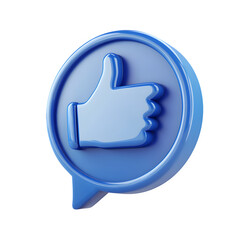 3d rendering of a blue like icon giving positive feedback inside a speech bubble on a transparent background