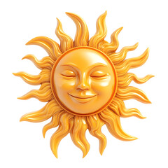 Poster - 3d rendered stylized golden sun with a smiling face and closed eyes, set against a transparent background